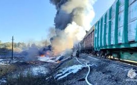 Train derailment causes major fire in Russia